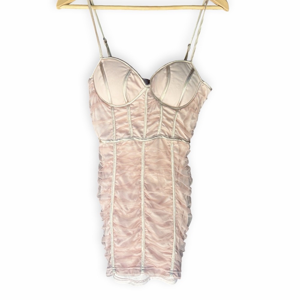 Blache Med Body on Ruched Blush Lace Style Lined Stretch Dress Vegas Party Dress
